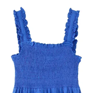 2025 Spring New European and American Style Women's Wear Blue Pulling Strap Long Style Big Swing Dress for Women thumbnail-4