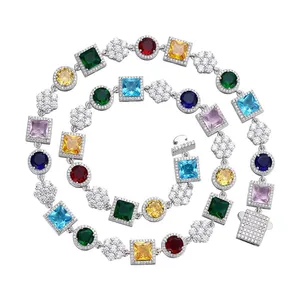 Shining Star Jewelry 10Mm Multi Color Bling Cz Stone Chain Silver Necklace thumbnail-4