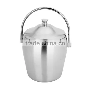 Modern Bar Coolers Ice Tong Double Wall Stainless Steel Mini Ice Bucket Metal With Lid thumbnail-2