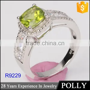 Fahion Prong Setting Square Natural Stone Crystal Silver Engagement Ring thumbnail-1