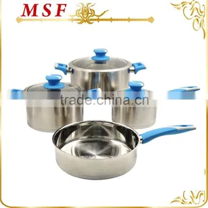 MSF-3973 American Upmarket Cookware 7pcs Stainless Steel Cookware Bakelite Handle With Special Silicon Coating thumbnail-1