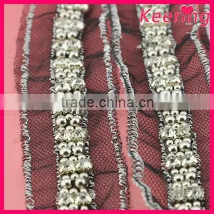 Decoration Gunmetal Color Beaded Lace Trim for Garment WTP-1204 thumbnail-3