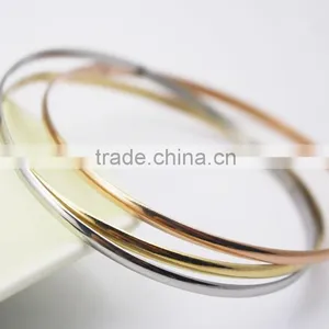 3 Color Smooth Fashion Wedding Bangle 3pcs/set Silver Gold and Rose Gold Plated Simple Wiring Bracelet Wristband Wire Bangles thumbnail-6