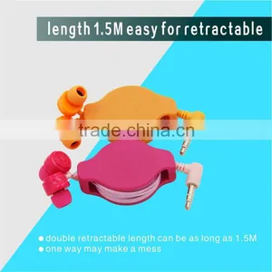 3.5mm Stereo In-ear Design Cute Candy Color Double Retractable Earphone Earbuds for MP3 MP4 for Android Samsung HTC LG IOS thumbnail-1