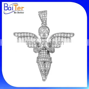 Men&Women Micro Pave CZ Angel Wing Pendant Gold Plated Hip Hop Jewelry 925 Sterling Silver Baby Angel Pendant Quality Choice thumbnail-2
