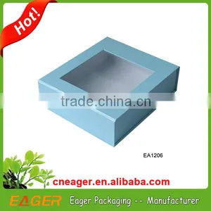 Paper Gift Packaging Box With Lid, Blue Paper Box With Clear Window thumbnail-1