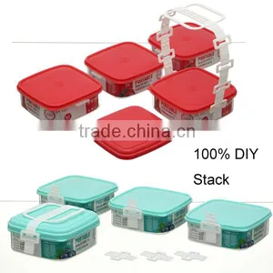 4 Layer DIY Stack Plastic Houseware Snap Close Food Container Set With Handle thumbnail-4