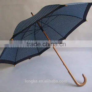 Wooden Umbrella Simple and Elegant Checked Design Wood Umbrella Pole thumbnail-5