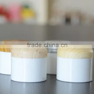 White Color PP Jar Cream Jar With Bamboo Cap 50g 100g Cosmetic Jar With Wood Cap thumbnail-5
