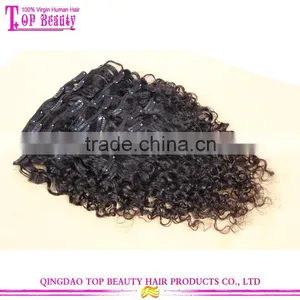 Qingdao Top Quality Loose Curly Virgin Malaysian Clip in Human Hair Extensions thumbnail-1