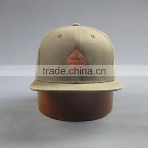 Custom High Quality 6- Panel 100% Cotton Snapback Hat With PU Badge thumbnail-2