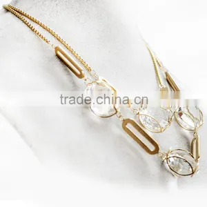 Trendy Stainless Steel Double Layer Big Crystal Gold Chunky Necklace thumbnail-1