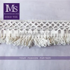 High Quality 8cm Width Off-white Crochet Cotton Fringe Trim for Garment thumbnail-1