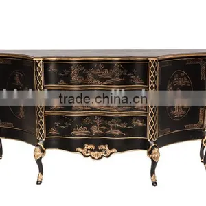 Louis XV Style Wooden Console Table, Exquisite Hand Painted Rectangular Hallway Desk, Classical Wood Carved Console Table thumbnail-3