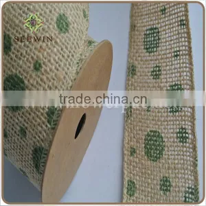 Natural Jute Ribbon With Green Dot Print for Deco thumbnail-1
