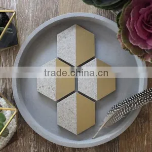 Kitchen Accessories Concrete Hexagon Coasters With Gold Hand-painted Marble Effect Coaster thumbnail-2