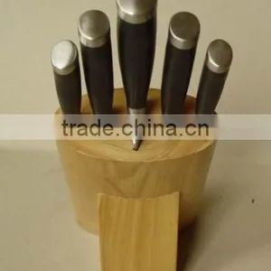 Front Oval Shapped 5- Slots Rubber Wood Knife Block, Stand, Holder thumbnail-3