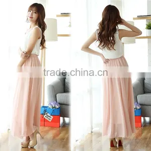 Latest Fashion New Women Sexy Plain Color High Waist Chiffon Maxi Skirt thumbnail-2