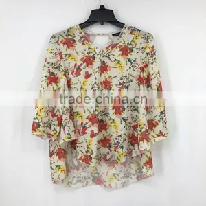 China Supplier Clearance Stock Lots Women Flower Print Chiffon Blouse thumbnail-1