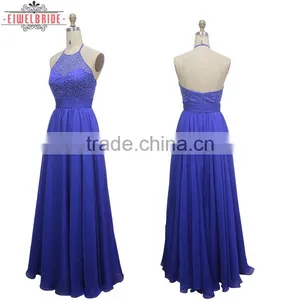 China Custom Blue A Line Beading Halter Evening Dress thumbnail-1