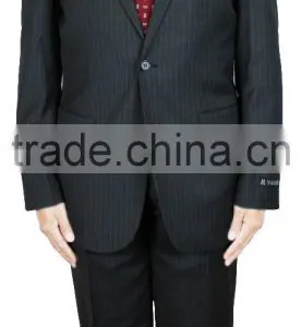 NAAMS MEN'S WOOL 2 BUTTON 2 VENT SLIM FIT SUIT JACKET FLAT FRONT PANT GREY STRIPE thumbnail-1
