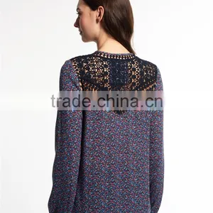 2017 Guangdong Shandao Manufacturer High Fashion Women Autumn Printed Long Sleeve Round Neck Chiffon Designer Casual Tops thumbnail-4