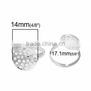Adjustable Ring Blank Findings Round Silver Plated Cabochon Settings 17.1mm 10 PCs Ring Setting thumbnail-2