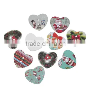 Wood Sewing Button Scrapbooking Heart At Random Two Holes Christmas Pattern 25.0mm(1") x 21.0mm( 7/8"), 100 PCs thumbnail-1