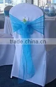 White Polyester Wedding Chair Cover With Organza Sash Banquet Chair Cover thumbnail-1