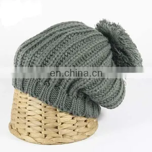 Custom Rib Knit Beanie Acrylic Winter Beanies With Ball thumbnail-1