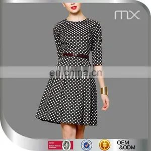 Fashion Ladies Office Mini Dress Half Sleeves Design Dress Black And White Plaid Dress thumbnail-1