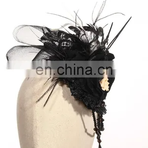 Steampunk Gothic Fascinator With Beads and Gear Elements thumbnail-3