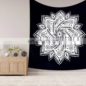 Indian 2017 Wall Hanging Hippie Handmade Black Ombre Mandala Tapestry Bohemian Bedspread Dorm Decor 95"X85" Inch thumbnail-1