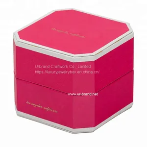 Octagonal Cardboard Ring Jewelry Box Red Texture Paper Gift Box With Custom Gold Foil Logo thumbnail-3
