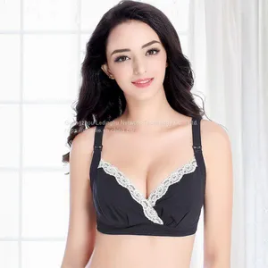 Non-steel Ring Front Buckle Large Size Lace Nursing Bra Pregnant Women Breastfeeding Cotton Adjustment Type Gathered Bra Underwear Women thumbnail-1
