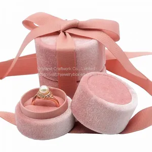 Custom Eco Friendly Jewelry Packaging Round Velvet Ring Box For Jewelry Business thumbnail-2