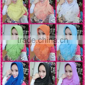 S141 Newest Super Embroidery Flower Voile Muslim Square Scarf thumbnail-1