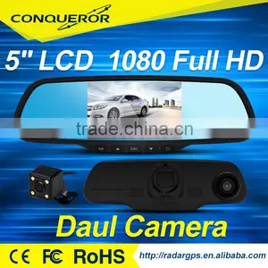 Dual Lens Car Dvr Full hd 1080P Car Camera With 5 INCH Rearview Mirror thumbnail-1