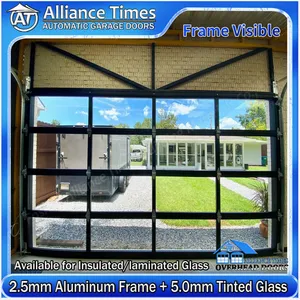 Aluminum Frame Black Transparent Clear Tempered Glass Panels Sectional Garage Doors thumbnail-1