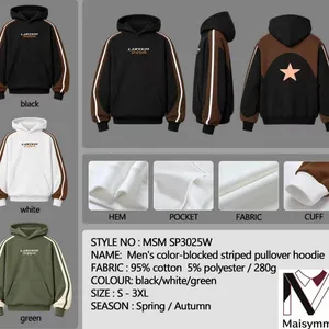 Men's Color-blocked Striped Pullover Hoodie thumbnail-1
