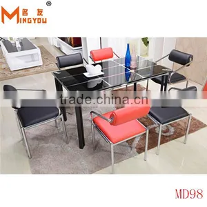Cheap Rectangular Black Glass Metal Base Dining Table thumbnail-1