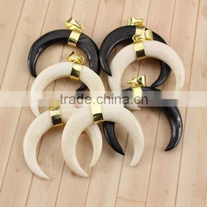 JF6921 New Hand Carved Natural Black Cream Bone Crescent Pendants,Moon Pendants Quality Choice thumbnail-1