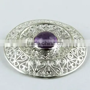 Handmade Filigree Amethyst 925 Sterling Silver Pendant, Online Silver Jewelry, Handmade Silver Jewelry thumbnail-2