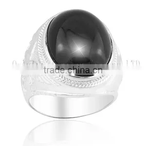 Elegant Vintage Design Black Jade Pure Silver Ring thumbnail-2