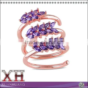 Rose Plated Silver Cubic Zirconia 3 Flower Long Finger Adjustable Ring thumbnail-1