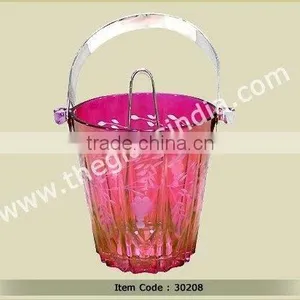 Ice Bucket With Hand Carved Body in Red & Silver Plated Handle With Tongs thumbnail-1