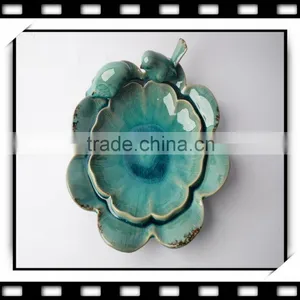 Lotus Flower Ceramic Plate With Pigeon Bird thumbnail-1