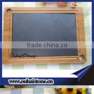 Intimate Design Stone Food Tray Slate and Groove Bamboo With Finger Hole thumbnail-1