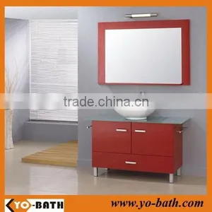 48" Oak Wood Cherry Bathroom Cupboard, Wholesale Bathroom Vanity With Ceramic Basin thumbnail-1