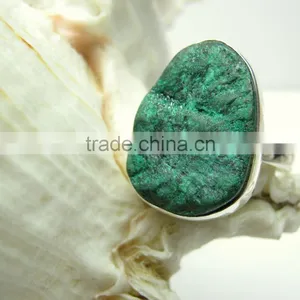 Malachite Uneven Druzy Natural Gemstones Rings, Designer Bezel Adjustable Rings, 925 Solid Sterling Silver Rings thumbnail-1